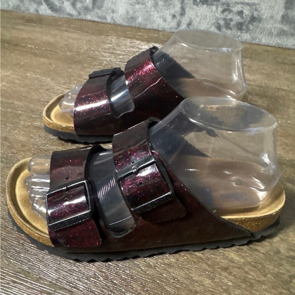 Birkenstock Arizona Soft Footbed 37 Narrow Burgundy Glitter Iride Strong Red